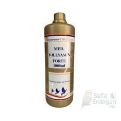 Yarış güvercinleri ve diğer kuşlar için aminoasit ve elektrolit içeren Tollyamin Forte 1000ml şişesi.